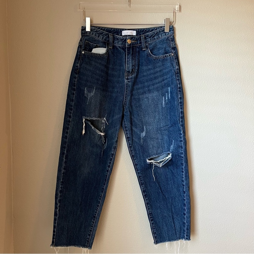 Oak + Fort Dark Wash Distressed Frayed Hem Jeans Size Large